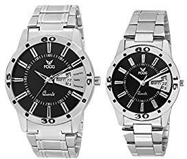 Fogg Analogue Black Dial Unisex Watch Fogg Analog 5040 BK Couple Watch Combo