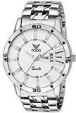 Fogg Stainless Steel Day And Date White Dial Analog Mens Watch 2038 WH