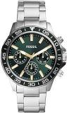 Fossil Bannon Analog Stainless Steel Green Dial Silver Band Men's Watch BQ2492