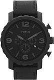 Fossil Unisex Leather Nate Analog Black Dial Watch Jr1354, Band Color Black