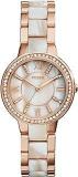 Fossil Virginia Three Hand Day Date Rose Gold Tone And Horn Acetate Stainless Steel Watch ES3716