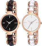 FROZIL Analog Black White Dial Stainless Steel Strap Combo Watch for Womens and Girls Pack of 2