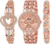 Frozil Analogue Diamond Rosegold Dial Watch With 2 Bracelet For Women Or Girls And Watch For Girl Or Women Combo Of 3