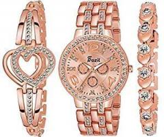 FROZIL Analogue Diamond Rosegold Dial Watches with 2 Bracelet for Women Or Girls and Watch for Girl or Women Combo of 3