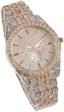 Generic Analog Copper Silver Two Tone Round Diamond Chronograph Unisex Watch