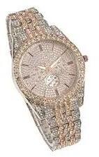 Generic Analog Copper Silver Two Tone Round Diamond Chronograph Unisex Watch