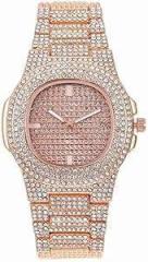 Generic Analog Full Diamond Rose Gold Chronograph Unisex Watch