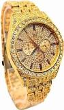 Generic Analog Gold Round Diamond Chronograph Unisex Watch