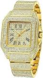 Generic Analog Gold Square Diamond Chronograph Unisex Watch