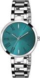 Generic Analogue Green Round Dial Stainless Steel Bracelet Pattern Watch For Women & Girl's 1093GRN