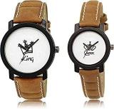 Generic Analogue Unisex Watch Black Dial Brown Colored Strap King Queen Leather