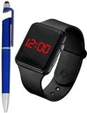 Generic Combo: New Led Square Watch For Boys And Girls Unisex Digital Watch + 3 In1 Ballpoint Function Stylus Pen With Mobile Stand For Boys & Girls New Generation Digital Square Unique