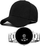 Generic Unisex Black Cap with Buckle Stylish Design & Black Men's and Boy's Paidu Analog Watch Combo Pack of 2