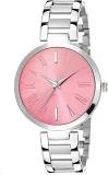 Generic Women's Pink Dial Analog Wrist Watch With Stainless Steel Chain