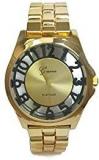 Geneva Platinum Analog See Through Dial Black Numerals Gold Bracelet Watch for Men