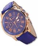 Geneva PU Leather Roman Numerals Analogue Blue Dial Relogio Hours Unisex Watch SHVM11