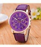 Geneva Purple Color Unisex Watches Roman Numerals Fau PU Leather Analog Quartz Women Men Casual Relogio Hours Wrist Watch