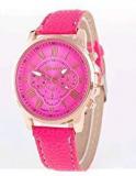 Geneva Roman Numerals Faux PU Leather Analogue Quartz Unisex Casual Relogio Hours Watch Pink Dial, SHV0X79