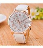 Geneva White Color Unisex Watches Roman Numerals Fau PU Leather Analog Quartz Women Men Casual Relogio Hours Wrist Watch