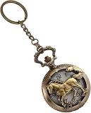 Gold Time Pocket Watch Gift | Running Horse Embossing | Numerical Dial | Metal Keychain Design | Bronze | Vintage | Antique Style Unisex Watch For Men Woman