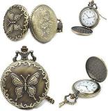 Gold Time Vintage Retro Classic Antique Butterfly Key Chain Design Unisex Pocket Watch For Men & Woman