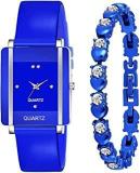 Goldenize Fashion Analogue Blue Stylish Dial Unisex Women's & Girl's Watch With Bracelet Combo Of 2