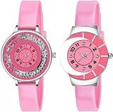 Goldenize Fashion Branded Pink Round Diamond Dial Quartz Unisex Watch For Girl's & Women's Wrist Watches Combo Pack Of 2