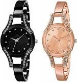 Goldenize Fashion Branded Rose Gold And Black Multicolour Analogue Diamond Dial Stylish Birthday Unisex Gift For Ladies Girls And Women Watches Combo Pack Of 2