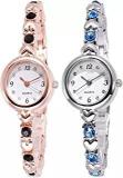 Goldenize Fashion Branded Rose Gold And Silver Round Diamond Dial Unisex Analog Stylish Gift Wrist Watches For Women Girls Combo Pack Of 2 Watches