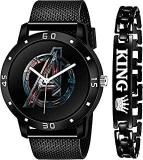 Goldenize Fashion Combo Of Avenger Printed Watch And King Bracelet Analog Men And Boy's Combo Watches