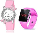 Goldenize fashion New Girl Butterfly Analog Digital Date and Time Pink LED Watch for Stylish Unisex Birthday Gift Digital Watch for Girl's and Women's Set of 2