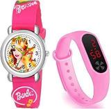 Goldenize Fashion Pink Barbie Analogue And Digital LED Display Watch For Kid's & Girl's Watches Combo Pack Of 2