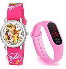 Goldenize fashion Pink Barbie Analogue and Digital LED Display Watch for Kid's & Girl's Watches Combo Pack of 2