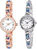 Goldenize Fashion Rose Gold And Silver Multicolour Round Diamond Dial Unisex Analog Stylish Fashion Gift Watch Bangle Wrist Watches For Women Girls Combo Pack Of 2