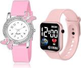 GOLDENIZE FASHION Waterproof LED Digital Display with Diamond Analog Butterfly Dial Women's & Girl's Combo Wrist Watches Pack f 2