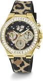 GUESS US Women's Gold Tone And Animal Print Silicone Multifunction Watch