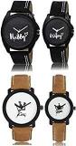 HARMI CREATIVE Unisex Black Hubby Wifey And King Queen Leather Strap Combo Analog Watch For Couple Pack Of 4