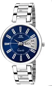 Analogue Blue Dial Stainless Steel Chain Day and Date Women's Watch