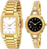 Indicare Analogue Unisex Watch White & Black Dial Gold Colored Strap Pack Of 2