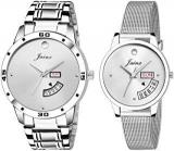 Jainx Analogue Men & Women's Watch Silver Dial Silver Colored Strap Pack Of 2