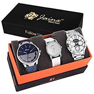 JAINX Triple Analogue Multicolour Dial Unisex Couple Watch Combo Pack of 3