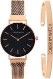 Joker & Witch Casual Analog Women's Watch Black Dial Rose Gold Colored Strap