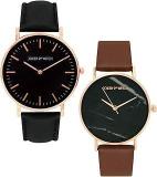 Joker & Witch Faux Leather Unisex Katnis & Peeta Couple Analog Watch Gift Set For Men And Women, Dial_Black