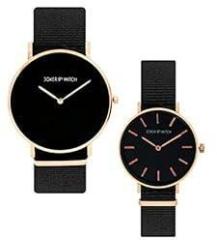 Joker & Witch Nylon Jack Fuller & Joy Couple Analogue Watches, Black Dial, Black Band