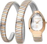 Just Cavalli Analogue Snake Wrist Watches for Women Stainless Steel Multicolor Band with 2 Hands Silver Dial Bracelet Watch for Girls/Ladies JC1L209M0075