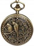 Kartique Unisex Full Hinder Pocket Watch With Chain Love Birds Sitting On Flower Embossing Can Be Used As Pendant Necklace Locket Analogue Display Bronze Color Watch With Wooden Box