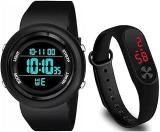 KE GALLERY Digital Sports Multi Functional Unisex Waterproof And Stylish Digital Display Date Time Band Birthday Gift Watches For Boy's And Men| Pack Of 2 Black