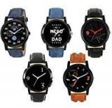 Krupa Enterprise Analogue Multicolour Dial Leather Strap Men's Watch 24678 Combo Of 5