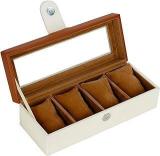 Leather World Watch Box Holder Organizer Case In 4 Slots Of Watches For Men And Women With Transparent Display Tan