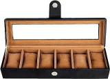 Leather World Watch Box Holder Organizer Case In 6 Slots Of Watches For Men And Women With Transparent Display Black